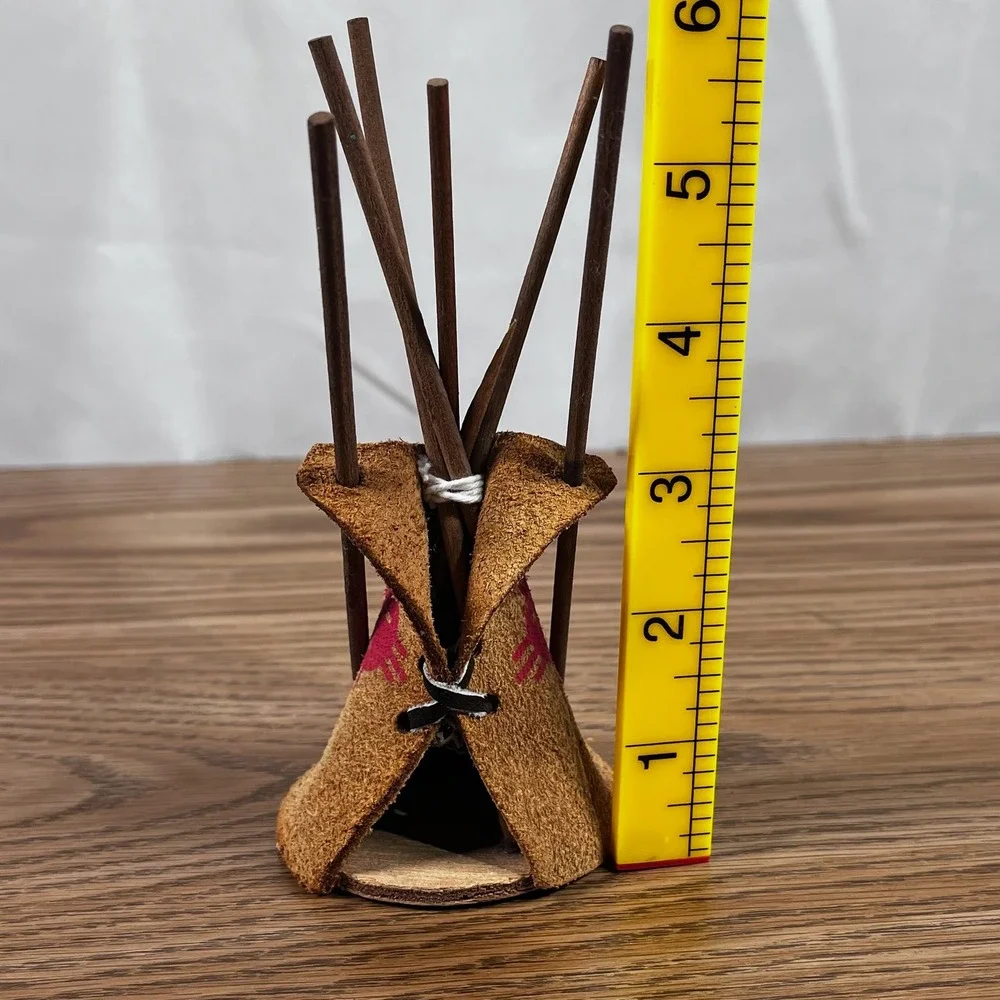 Miniature Teepee Incense Holder Rustic Leather Native American‎ Style Decor